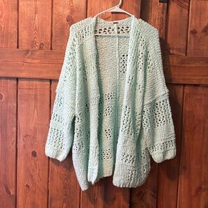 Free People Mint Green Open Knit Cardigan Sweater